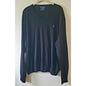 Polo Ralph Lauren Men's Sz XXL Washable Merino Wool Knit V Neck Sweater Black